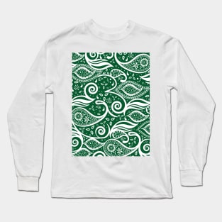 Paisley Bohemian Breeze Art - White and Green Long Sleeve T-Shirt